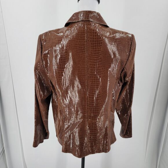 Bradley Bayou Jacket Womens Large 100% Leather Croc Embossed Brown - Picture 2 of 12